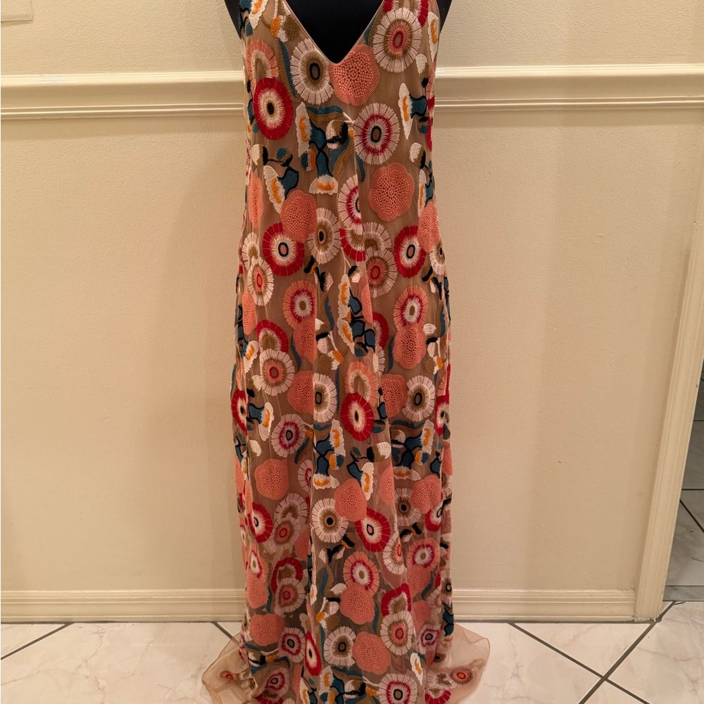 ELLIATT Revolve Floral Embroidered Nude + Pink V-Neck Maxi Evening Dress $489 - Picture 3 of 16